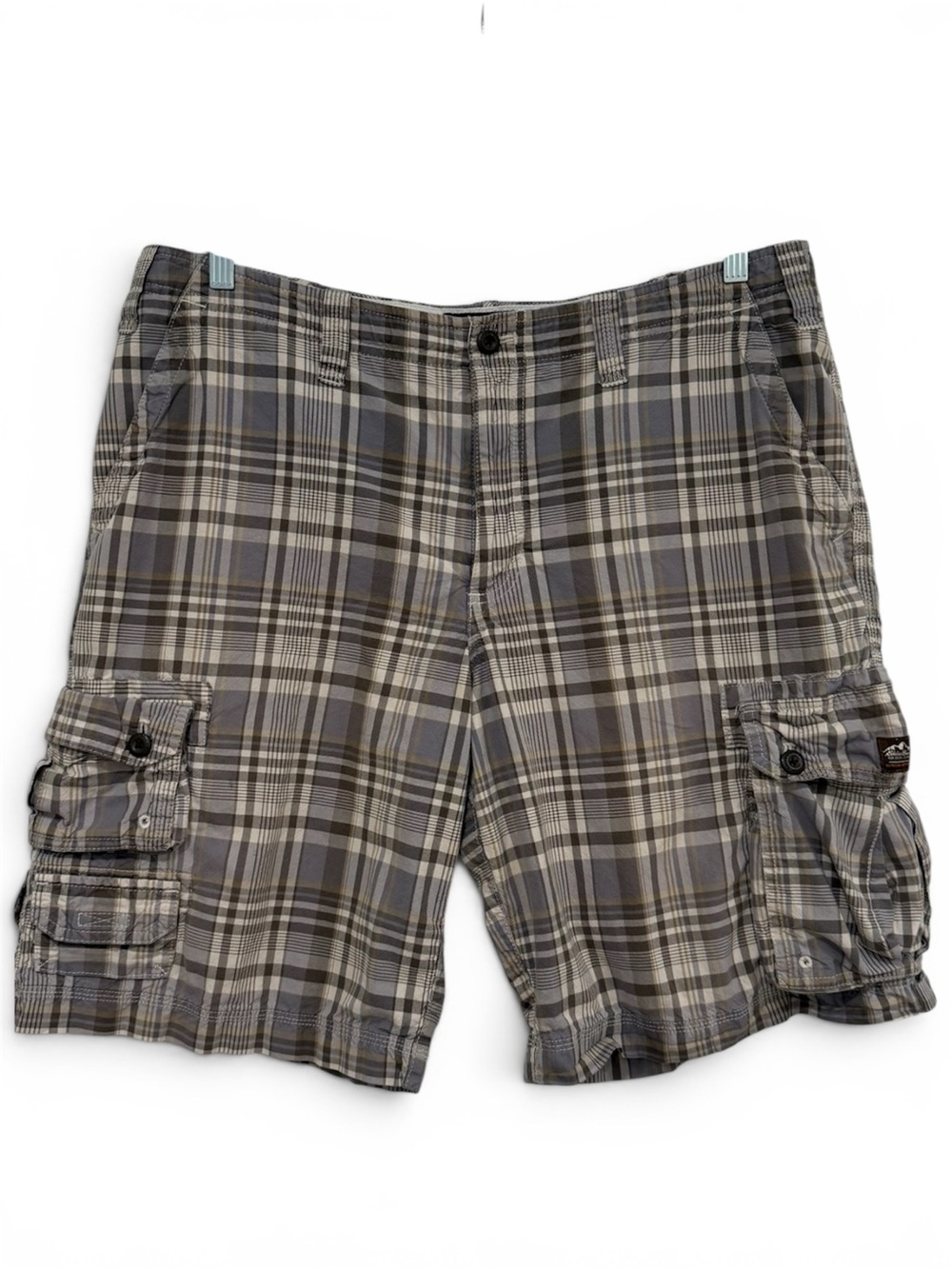 Eddie Bauer Men's Plaid Cargo Shorts in Gray and Brown